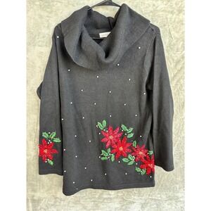 Victoria Jones Small Poinsettia Ugly‎ Christmas Sweater Cowl Neck Holiday Party